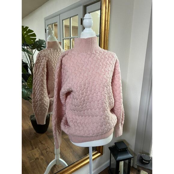 Classiques for Nordstrom 100% Wool Cable Knit Sweater Pink Mock Neck Size M - Picture 1 of 7